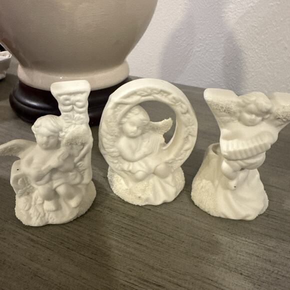 Vintage Candle Holders JOY Ceramic Cherub Angel‎ Christmas Holiday set of 3 - Picture 2 of 11